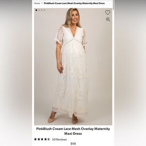 Pinkblush Cream Lace Mesh Overlay maternity maxi dress